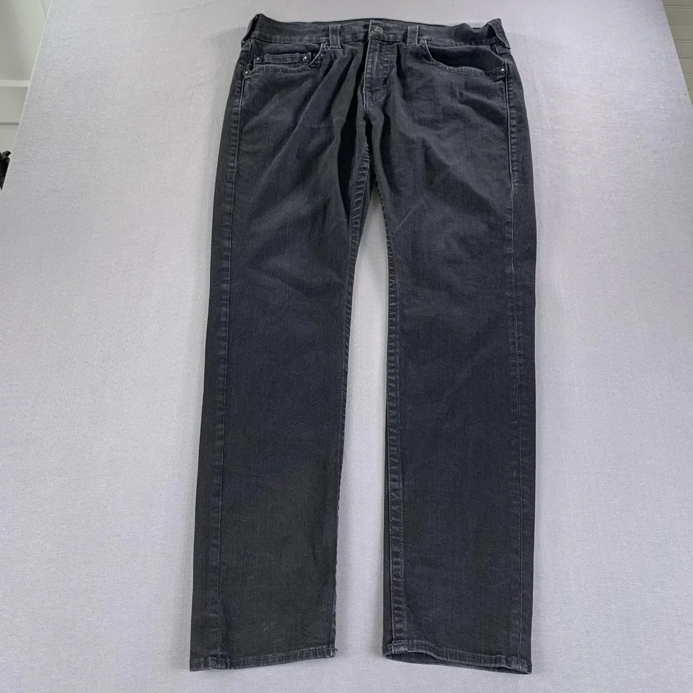 True Religion Geno‎ Jeans Mens 38x34 Black Relaxed Slim Straight Rinse Denim